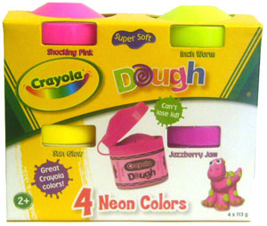 Crayola Dough Neon Colors - Shocking Pink, Inch Worm, Sun Glow, and Jazzberry Jam