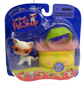Littlest Pet Shop - White Cat with Sunglasses and Carry Case