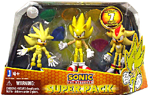 Sonic The Hedgehog - Super 3-Pack: Super Silver, Super Sonic, and Super Shadow [7 Chaos Emeralds]