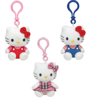 Hello Kitty Set of 3 CLIP [Red Overalls, Blue Overalls, Tartan]